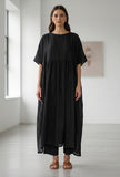Set Of 2: Black Gathered A-Line Kurta Set