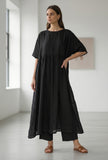 Set Of 2: Black Gathered A-Line Kurta Set