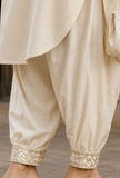 Set of 2: Ivory Noor Embroidery Silk Cotton Kurta & Satin Dhoti Pant