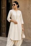 Ivory Noor Embroidery Silk Cotton Kurta