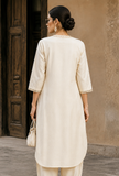Ivory Noor Embroidery Silk Cotton Kurta