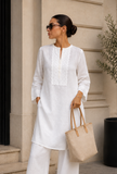 White Embroidered Cotton Kurta