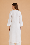 White Embroidered Cotton Kurta