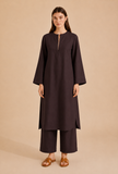 Set Of 2: Brown Cotton Kurta & Palazzo