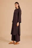 Set Of 2: Brown Cotton Kurta & Palazzo
