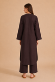 Set Of 2: Brown Cotton Kurta & Palazzo