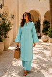 Set Of 2: Aqua Blue Cotton Kurta & Palazzo