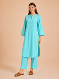 Set Of 2: Aqua Blue Cotton Kurta & Palazzo