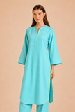 Aqua Blue Cotton Kurta