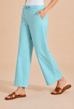Aqua Blue Wide-Leg Cotton Pants