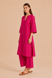 Set Of 2: Fuchsia Pink Cotton Kurta & Palazzo