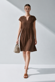 Chocolate Brown Pintuck Cotton Dress