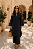 Set Of 2: Navy Blue Cotton Kurta & Palazzo