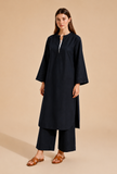 Set Of 2: Navy Blue Cotton Kurta & Palazzo