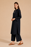 Set Of 2: Navy Blue Cotton Kurta & Palazzo