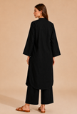 Set Of 2: Black Cotton Kurta & Palazzo