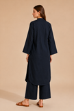 Set Of 2: Navy Blue Cotton Kurta & Palazzo