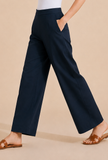 Navy Blue Wide-Leg Cotton Pants