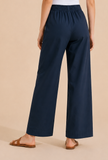 Navy Blue Wide-Leg Cotton Pants