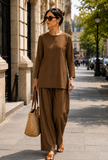 Set Of 2: Mocha Brown Cotton Kurta & Palazzo