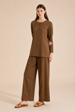 Set Of 2: Mocha Brown Cotton Kurta & Palazzo