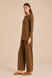 Set Of 2: Mocha Brown Cotton Kurta & Palazzo