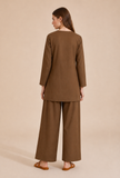 Set Of 2: Mocha Brown Cotton Kurta & Palazzo