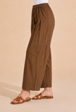 Mocha Brown Pleated Wide-Leg Cotton Pants