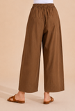 Mocha Brown Pleated Wide-Leg Cotton Pants