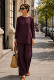 Set Of 2: Deep Plum Cotton Kurta & Palazzo