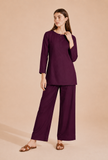 Set Of 2: Deep Plum Cotton Kurta & Palazzo