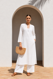 Set Of 2: Ivory Essence Straight Kurta & Palazzo