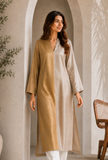 Golden Beige Textured Tissue Silk Straight Kurta