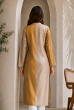 Golden Beige Textured Tissue Silk Straight Kurta
