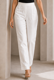 Set of 2: Golden Beige Striped Tissue Silk Draped Tunic with Soft White Chanderi Pants