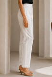 Set of 2: Golden Beige Striped Tissue Silk Draped Tunic with Soft White Chanderi Pants