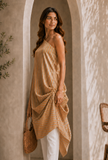 Golden Beige Striped Tissue Silk Draped Tunic