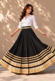 Black & Gold Gamthi Pleated Flared Skirt