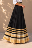 Black & Gold Gamthi Pleated Flared Skirt