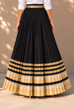 Black & Gold Gamthi Pleated Flared Skirt