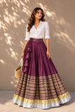 Wine Purple & Gold Gamthi Flared Skirt