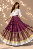 Wine Purple & Gold Gamthi Flared Skirt
