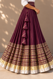 Wine Purple & Gold Gamthi Flared Skirt