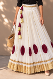 Ivory Gamthi Pleated Flared Skirt With (Unstitched Blouse)