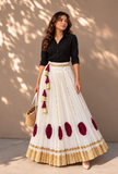 Ivory Gamthi Pleated Flared Skirt