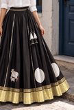 Black Gamthi Pleated Flared Skirt With (Unstitched Blouse)