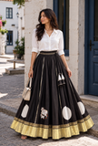 Black Gamthi Pleated Flared Skirt