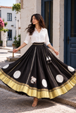 Black Gamthi Pleated Flared Skirt