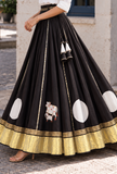 Black Gamthi Pleated Flared Skirt