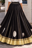 Black Gamthi Pleated Flared Skirt